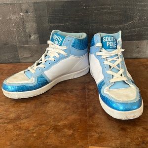 White and Blue South Pole High Too Sneakers